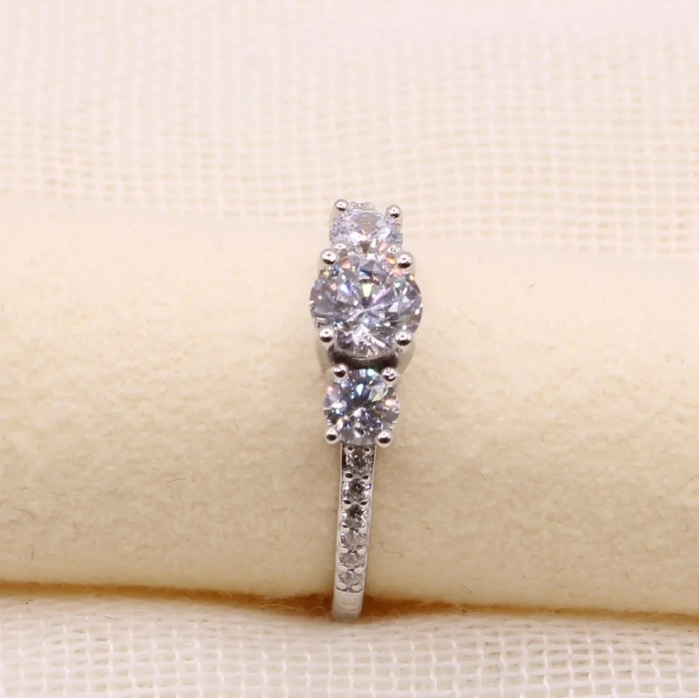 3 Stone 925 Sterling Silver Engagement Ring - Picture 5 of 11
